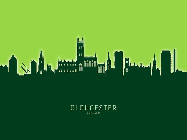 Gloucester Art Print featuring the digital art Gloucester England Skyline #24 by Michael Tompsett