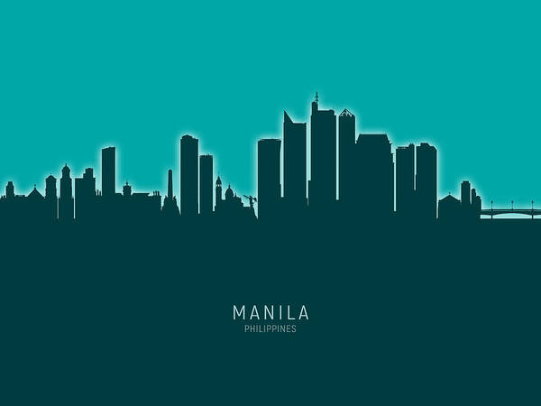 Manila Art Print featuring the digital art Manila Philippines Skyline #25 by Michael Tompsett