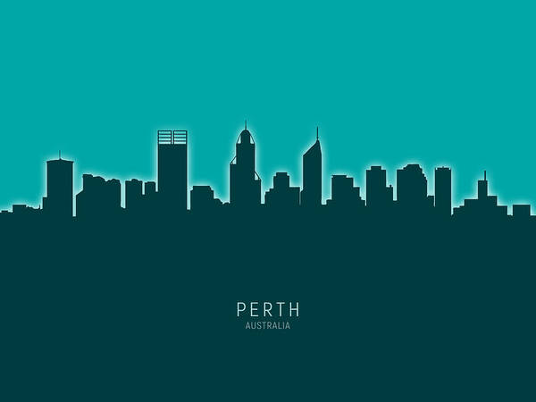 Perth Art Print featuring the digital art Perth Australia Skyline #25 by Michael Tompsett