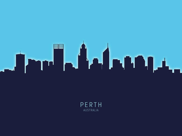 Perth Art Print featuring the digital art Perth Australia Skyline #26 by Michael Tompsett