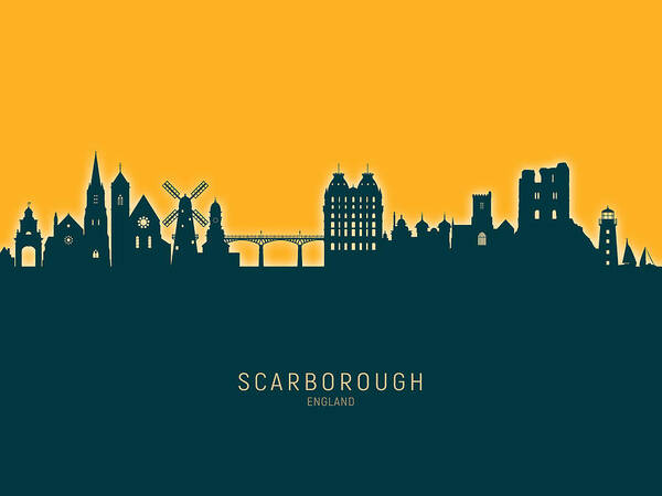 Scarborough Art Print featuring the digital art Scarborough England Skyline #26 by Michael Tompsett