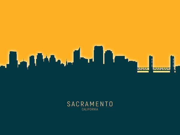 Sacramento Art Print featuring the digital art Sacramento California Skyline #27 by Michael Tompsett