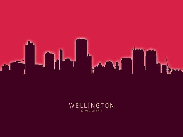 Wellington Art Print featuring the digital art Wellington New Zealand Skyline #27 by Michael Tompsett
