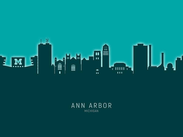 Ann Arbor Art Print featuring the digital art Ann Arbor Michigan Skyline #28 by Michael Tompsett
