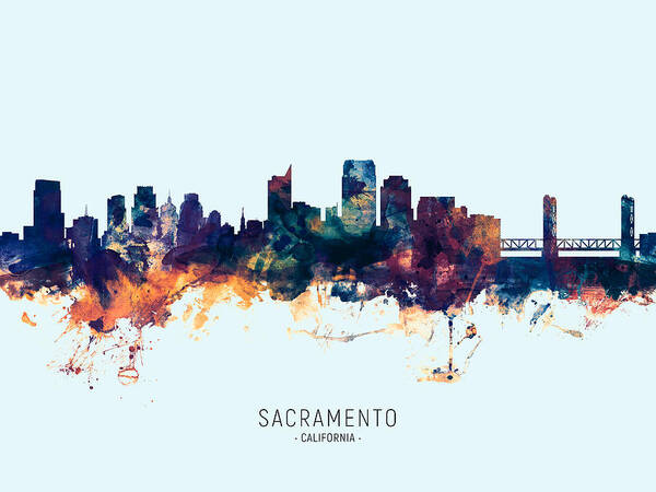 Sacramento Art Print featuring the digital art Sacramento California Skyline #28 by Michael Tompsett