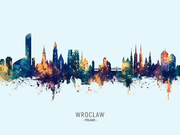 Wroclaw Art Print featuring the digital art Wroclaw Poland Skyline #29 by Michael Tompsett