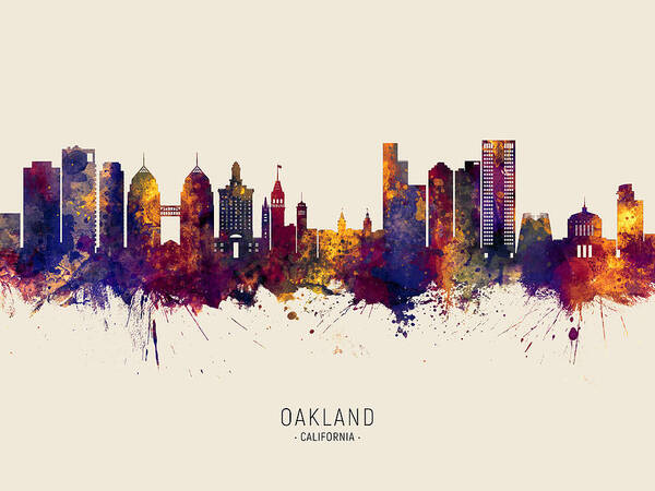 Oakland Art Print featuring the digital art Oakland California Skyline #30 by Michael Tompsett