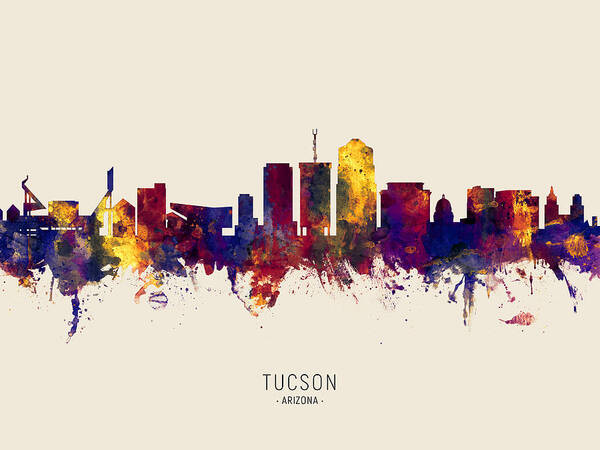 Tucson Art Print featuring the digital art Tucson Arizona Skyline #30 by Michael Tompsett
