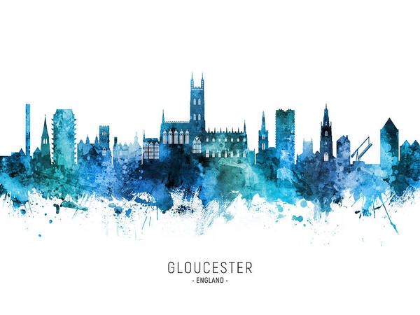 Gloucester Art Print featuring the digital art Gloucester England Skyline #31 by Michael Tompsett