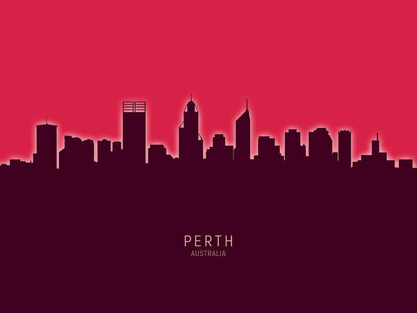 Perth Art Print featuring the digital art Perth Australia Skyline #31 by Michael Tompsett