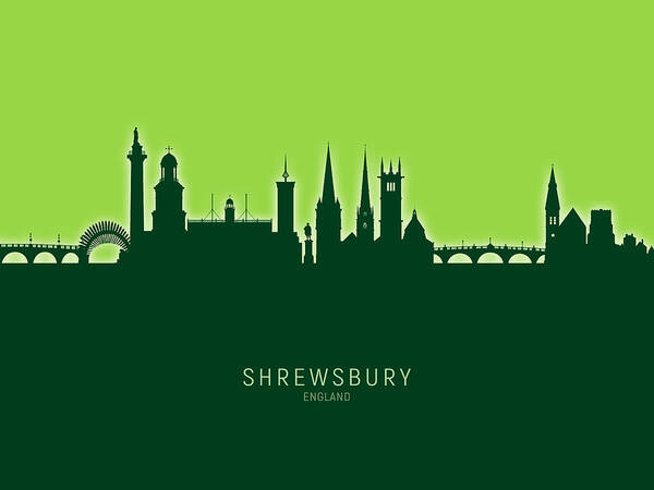 Shrewsbury Art Print featuring the digital art Shrewsbury England Skyline #31 by Michael Tompsett