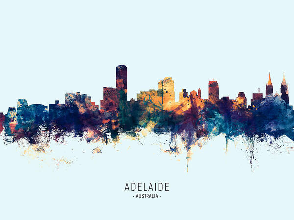 Adelaide Art Print featuring the digital art Adelaide Australia Skyline #32 by Michael Tompsett