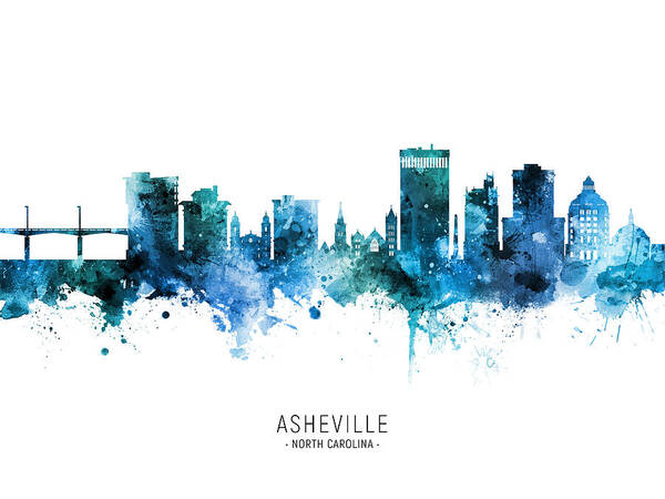 Asheville Art Print featuring the digital art Asheville North Carolina Skyline #32 by Michael Tompsett