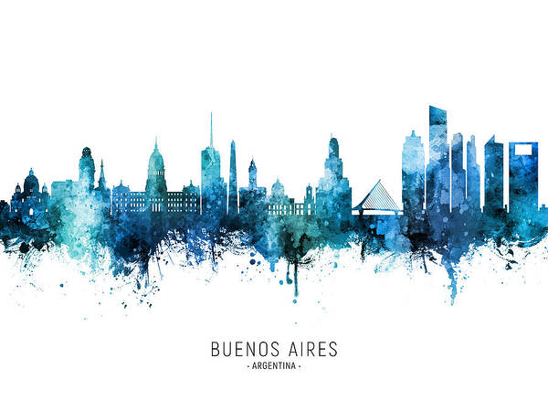 Buenos Aires Art Print featuring the digital art Buenos Aires Argentina Skyline #34 by Michael Tompsett