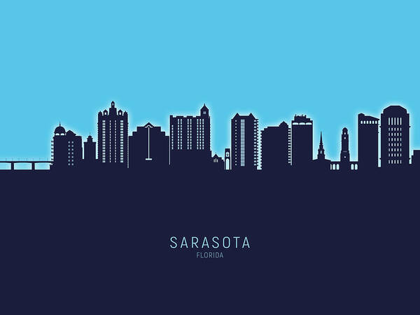 Sarasota Art Print featuring the digital art Sarasota Florida Skyline #40 by Michael Tompsett