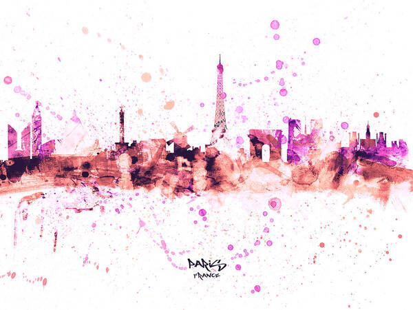 Paris Art Print featuring the digital art Paris France Skyline #53 by Michael Tompsett