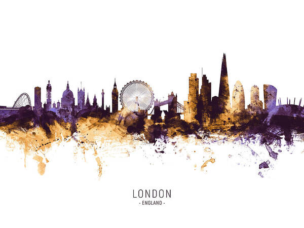 London Art Print featuring the digital art London England Skyline #56 by Michael Tompsett