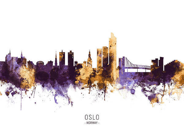 Oslo Art Print featuring the digital art Oslo Norway Skyline #7 by Michael Tompsett