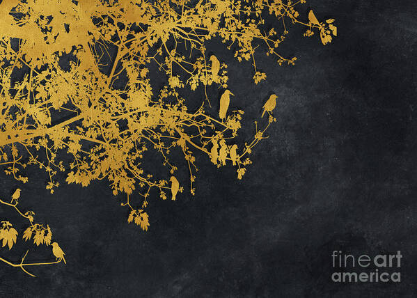  Art Print featuring the digital art Gold And Black Floral #goldblack #floral #8 by Justyna Jaszke JBJart