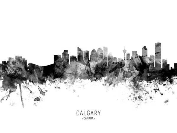 Calgary Art Print featuring the digital art Calgary Canada Skyline #9 by Michael Tompsett