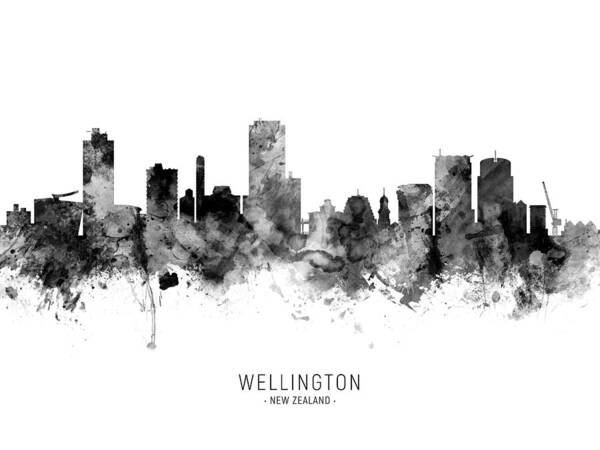 Wellington Art Print featuring the digital art Wellington New Zealand Skyline #9 by Michael Tompsett