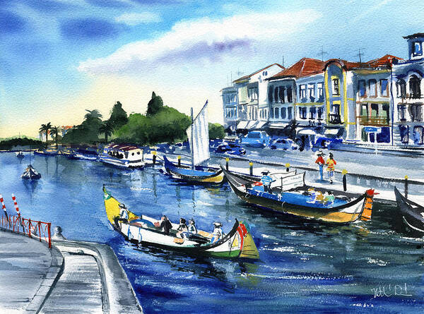 Portugal Art Print featuring the painting A Pleasant Day In Aveiro Portugal by Dora Hathazi Mendes