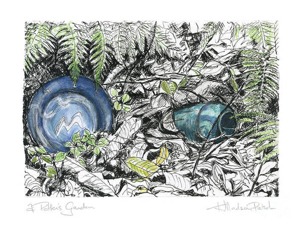 Fine Art Art Print featuring the drawing A Potters Garden - Section 02 by Kerryn Madsen- Pietsch