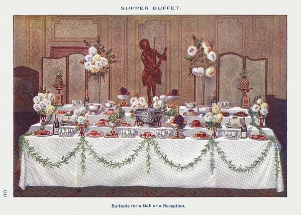 Supper Buffet Art Print featuring the drawing A Supper Buffet for Ball or Reception by Mrs Beeton