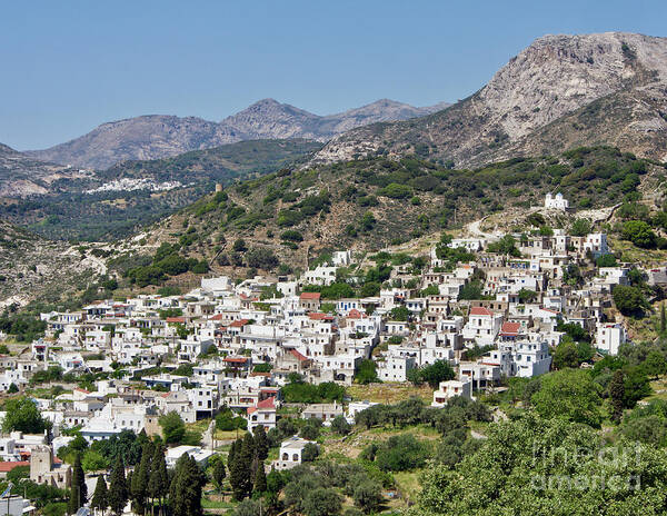 Rei Art Print featuring the photograph A Town in the Mountains on Naxos Island in the Greek Islands by L Bosco