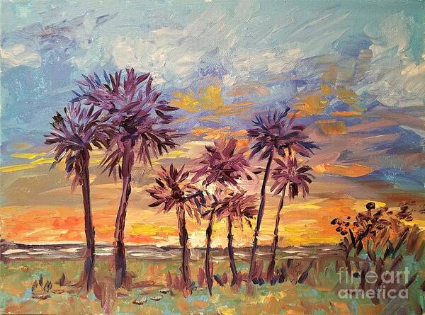 Sunset Art Print featuring the painting Abstract Florida Sunset by Lou Ann Bagnall