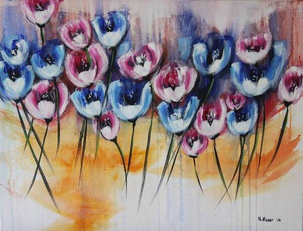 Flowers Art Print featuring the painting Abstract flowers by Nellie Visser