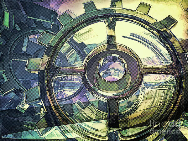 Reflection Art Print featuring the digital art Abstract Gears by Phil Perkins