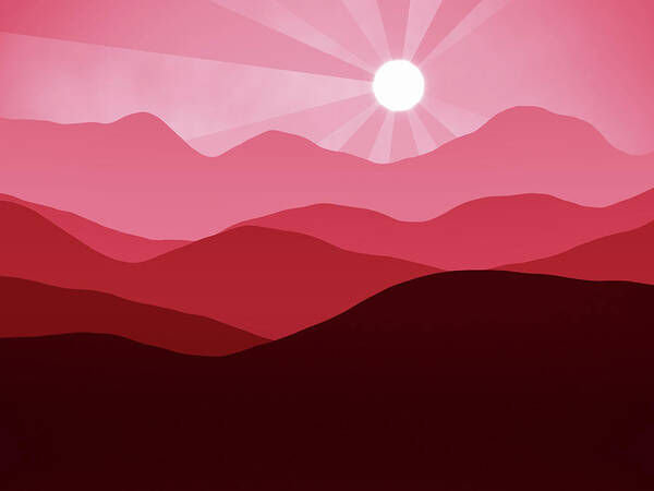 Sunset Art Print featuring the digital art Abstract Minimalist Red Mountain Landscape Sunset by Matthias Hauser
