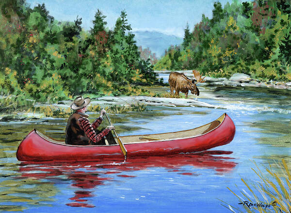 Canoe Art Print featuring the painting Algonquin Paddle by Richard De Wolfe