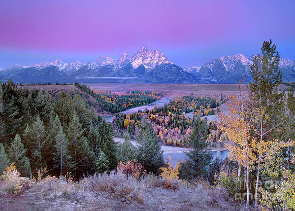 Dave Welling Art Print featuring the photograph Alpenglow Snake River Overlook Grand Tetons Np by Dave Welling