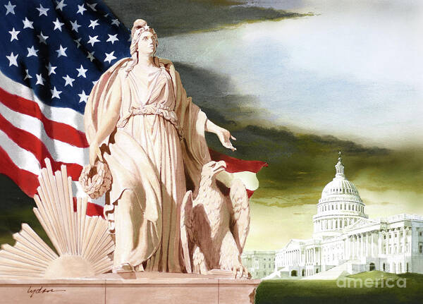 Tom Lydon Art Print featuring the painting America - Progress of Civilization - America With Eagle At Her Side And Sun At Her Back by Tom Lydon