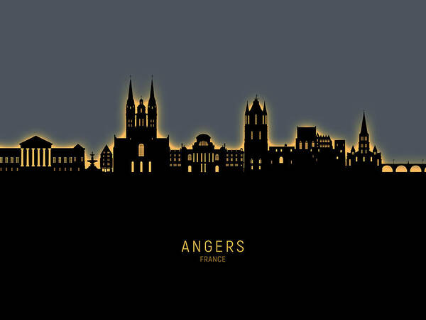 Angers Art Print featuring the digital art Angers France Skyline #77 by Michael Tompsett