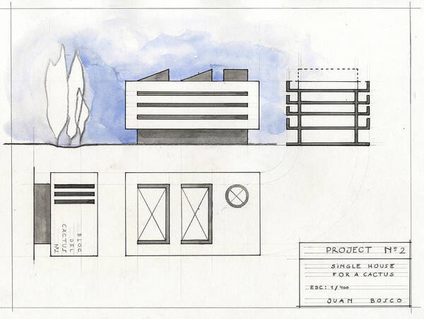Architectural Drawing Art Print featuring the painting Architecture project 2 by Juan Bosco