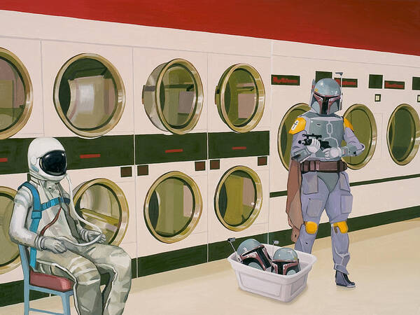 Astronaut Art Print featuring the painting At the Laundromat with Boba Fett by Scott Listfield
