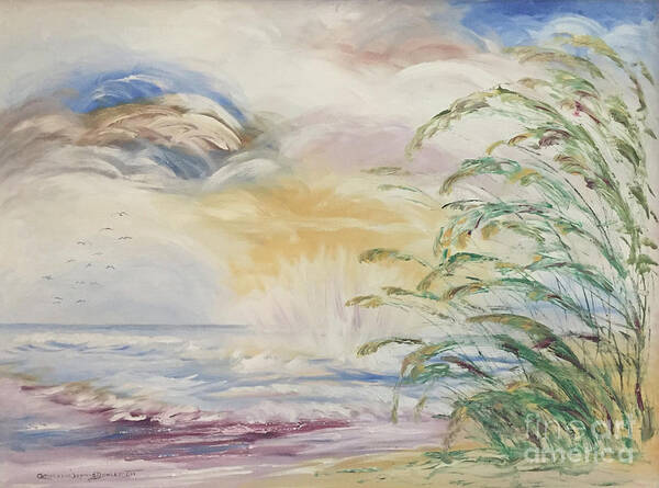 Oil Painting Art Print featuring the painting Impressionistic Seascape Oil Painting of Atlantic Sea Oats by Catherine Ludwig Donleycott