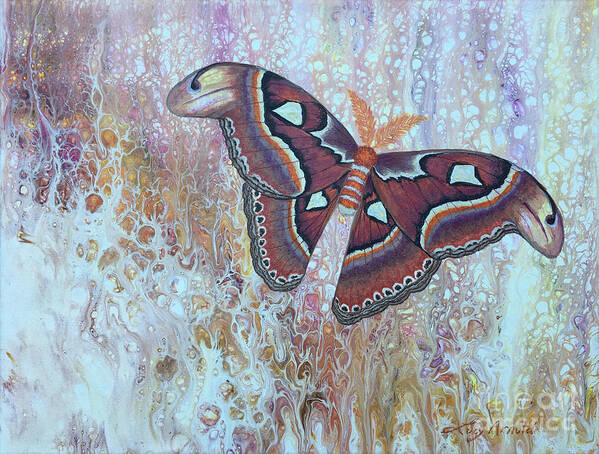 Moth Art Print featuring the painting Atlas Silk Moth by Lucy Arnold