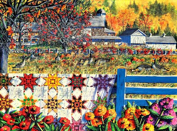 Autumn Art Print featuring the painting Autumn Farm by Diane Phalen