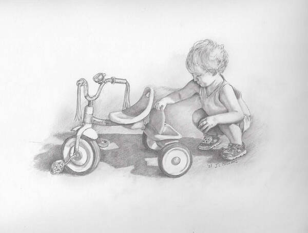 Tricycle Art Print featuring the drawing Ava's Ride by J L Collins