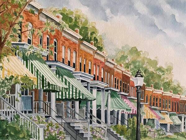 Watercolor Art Print featuring the painting Baltimore Row Houses by Nancy Lake Watercolor