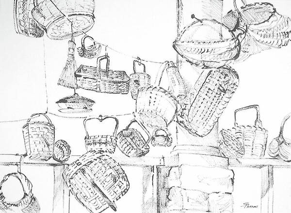 Parsons Art Print featuring the drawing Baskets Hanging by Sheila Parsons