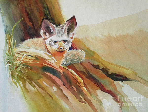 Nancy Charbeneau Art Print featuring the painting Bat Eared Fox by Nancy Charbeneau