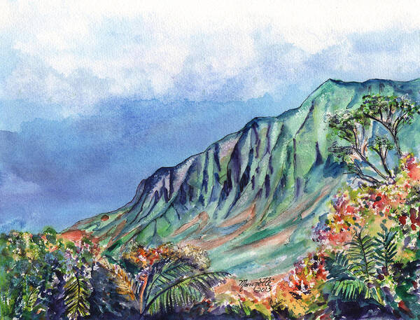 Kalalau Valley Print Art Print featuring the painting Beautiful Kalalau Valley by Marionette Taboniar