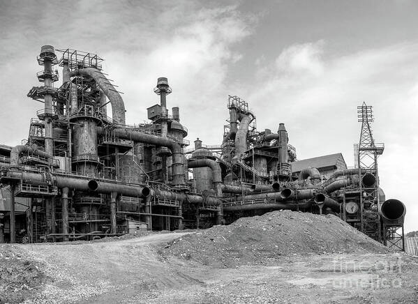 Bethlehem Art Print featuring the photograph Bethlehem Steel Mill, Pennsylvania - Back View - Black and White by Sturgeon Photography