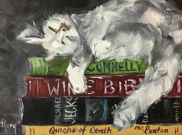 Sleepy Cat Art Print featuring the painting Biblio Cat by Roxy Rich