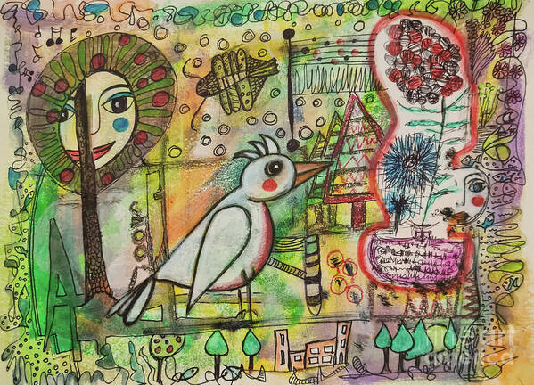 Bird Art Print featuring the mixed media BIRD and APPLETREE by Mimulux Patricia No